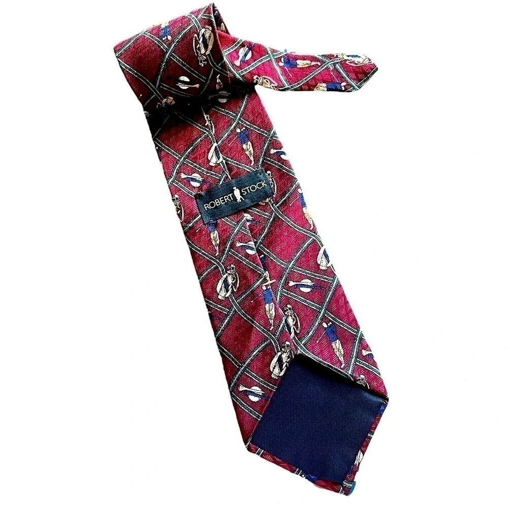 Men's Burgundy Red Wine Golf Printed Tie Business Casual Golfer Necktie Standard